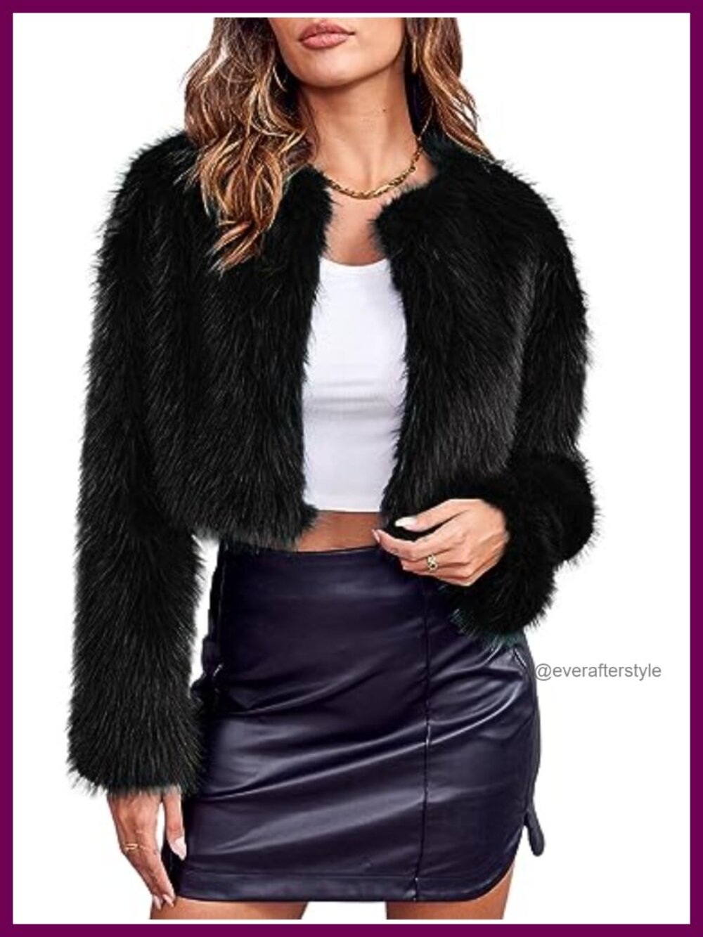 Cropped Faux Fur Jacket Long Sleeve Fluffy Shaggy Short Coat